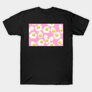 Happy Kawaii Eggs on Pink T-Shirt